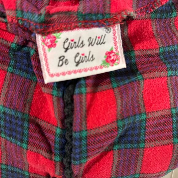 VTG 90s, Red Flannel Drops Waist Long Sleeve Button Up Girls Dress, 6 - Picture 2 of 5